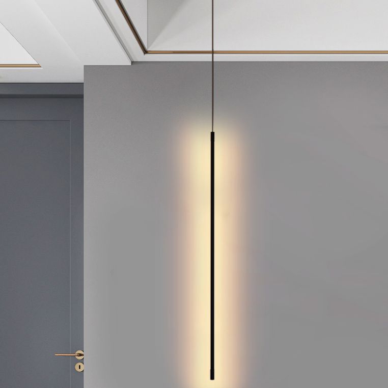 Black Aluminum New Modern Hanging Ceiling Light Linear 1-Light Pendant Light for Bedroom