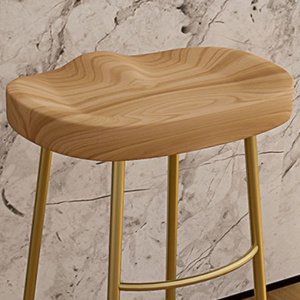 Modern Armless Backless Counter Stool Iron Dining Room Bar Stool with Wooden Seat