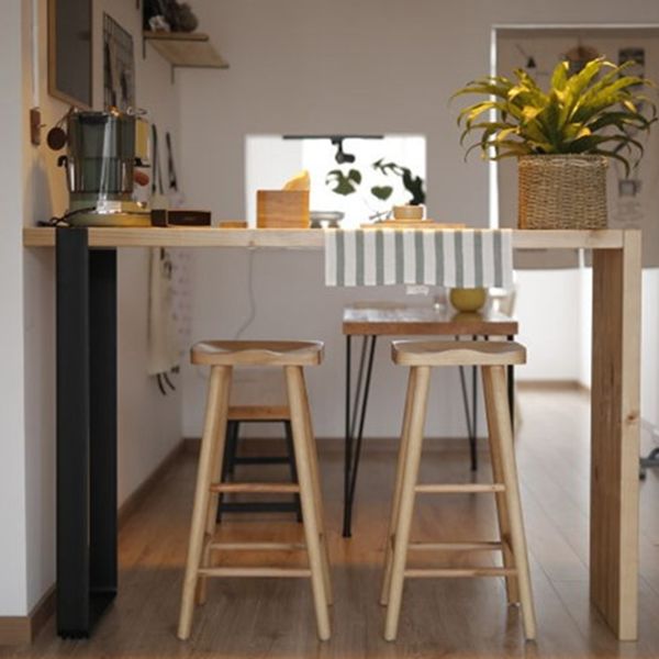 Luxury Rectangle Solid Wood Bar Table Set 1/2/3 Pieces Counter Table with Stools