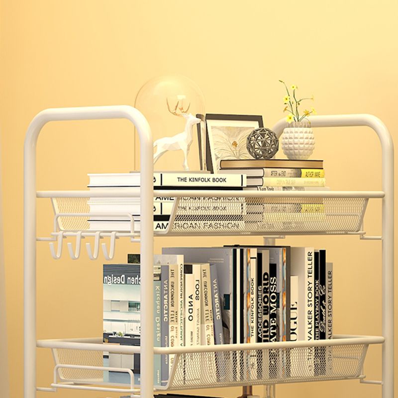 Modern Style Bookshelf Open Back Metal Bookcase with Caster Wheels for Home