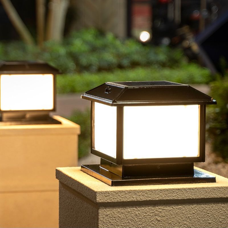 Rectangle Shape Metal Outdoor Lamp Modern Style 1-Light Solar Pillar Light