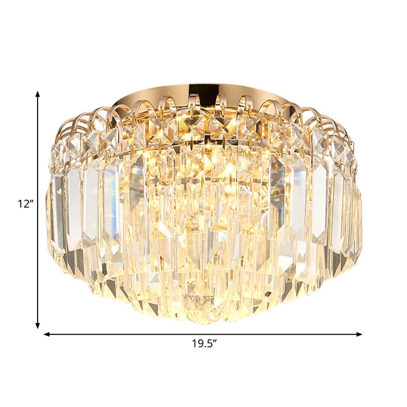 16"/19.5" Width Crystal Prism Flush Mount Lighting with Round Shade Modern LED Ceiling Fixture in Brass