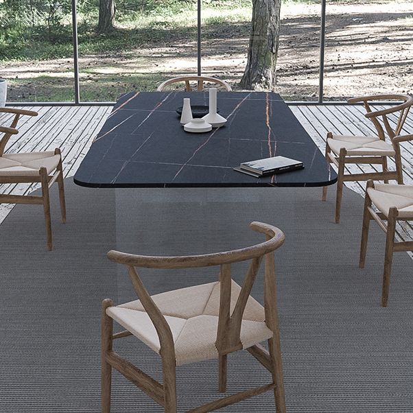 Mesa de comedor rectangular moderna Mesa de comedor de piedra sinterizada con pedestal acrílico transparente