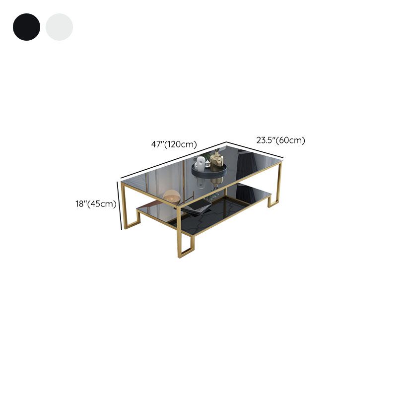 Abstract Coffee Table Glass/Marble Coffee Cocktail Table with Shelf