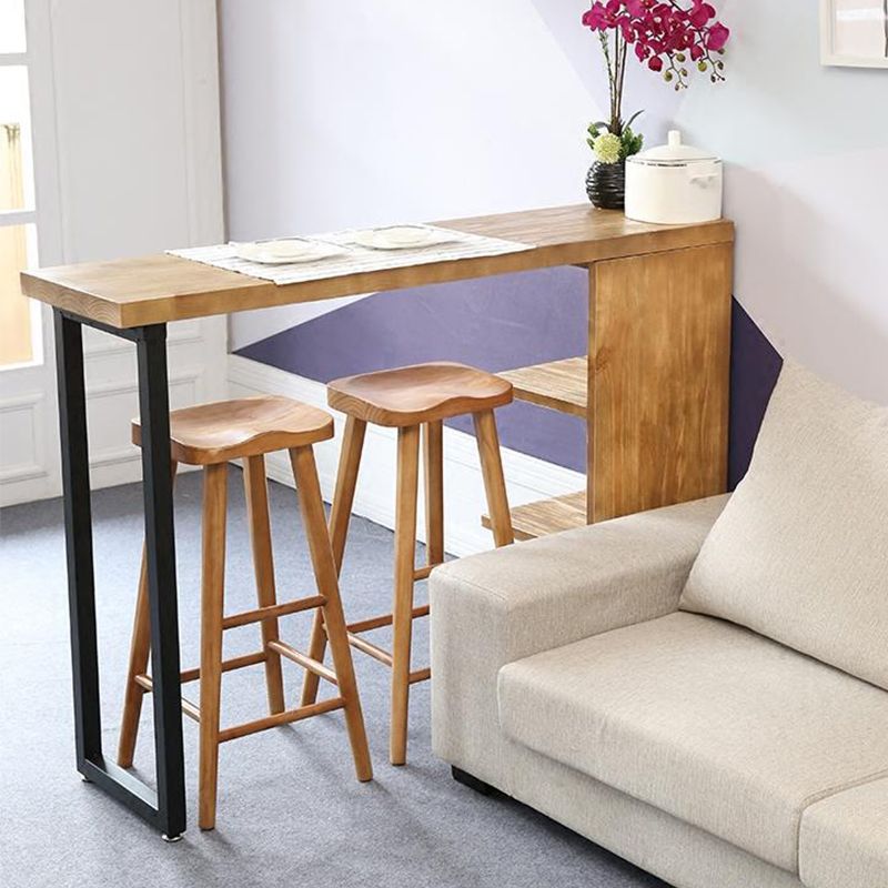 Solid Wood Cocktail Bar Table Industrial Bistro Bar Table with Storage