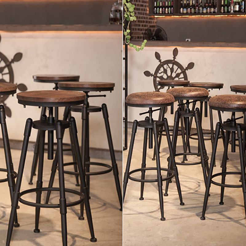 Industrial Footrest Adjustable Height Barstool Brown Pine Home Stool