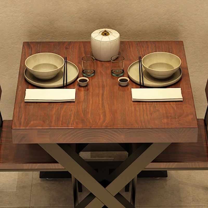 Tavolo da cucina in legno solido industriale tavolo da cavalletto quadrata marrone per sala da pranzo