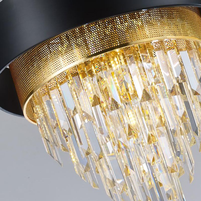 LAMPE DE CHANDELIER ROUNDIQUE SIMPLE CRISTAL 5 LICTES Salle à manger Kit d'éclairage suspendu en blanc / noir