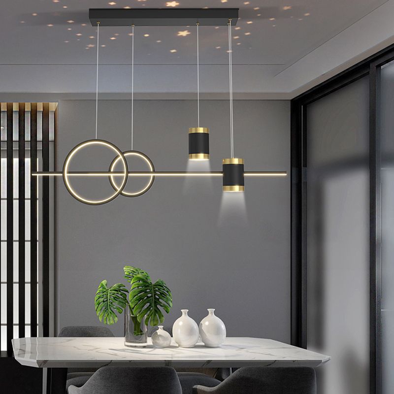 5-Light Contemporary Black/Golden Island Lighting LED Metal Ceiling Light for Dining Room