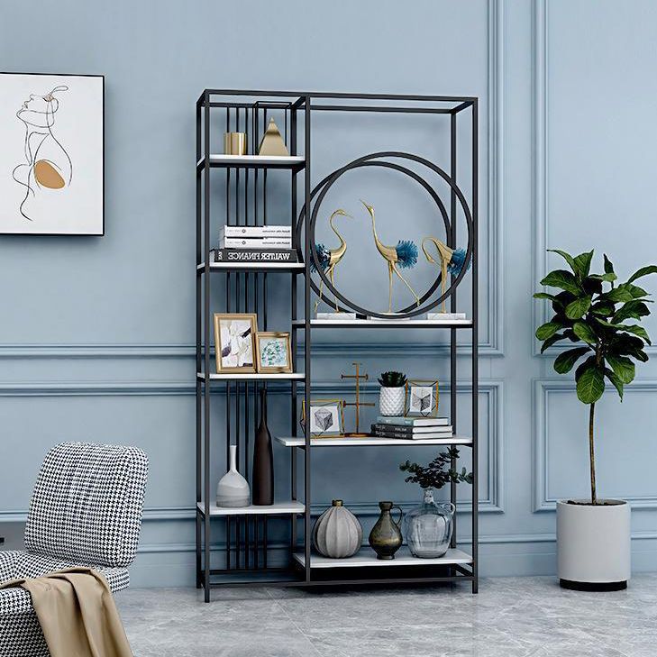 Iron Frame Etagere Bookshelf Vertical Manufactured Wood Shelf Bookcase for Office