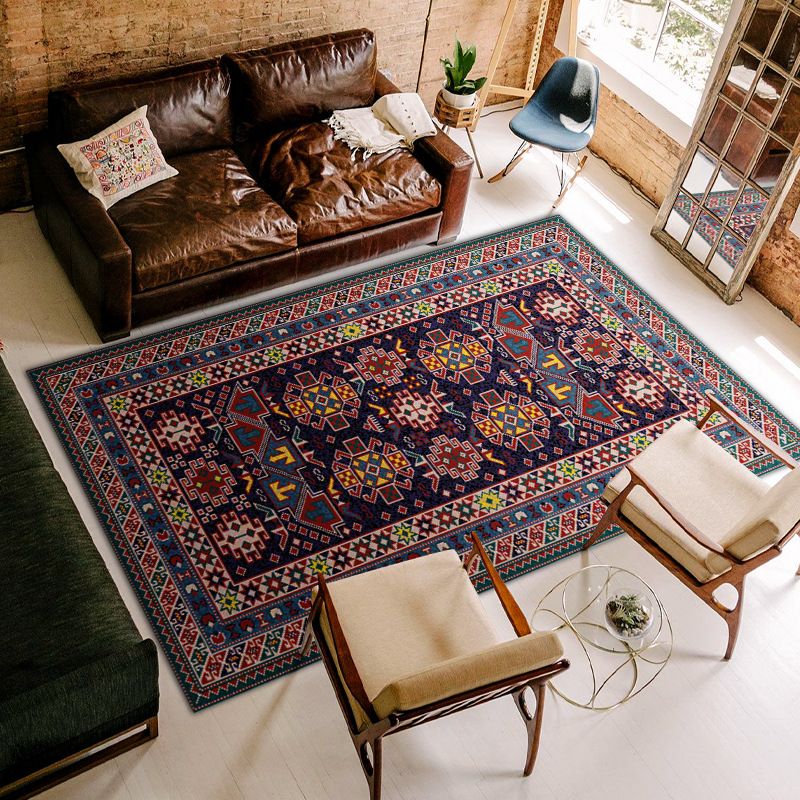 Mid-Century Florentine Tile Rug Polyester Indoor Carpet Non-Slip Backing Area Rug for Living Room