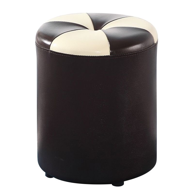 Blue Modern Pouf Faux Leather Stain Resistant Round Pouf for Drawing Room