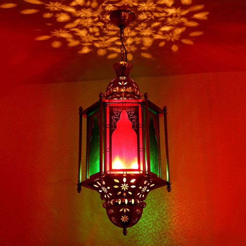 Bunte Glaslaternendecke Licht Araber 3 Lampen Restaurant Anhänger Kronleuchter in Messing