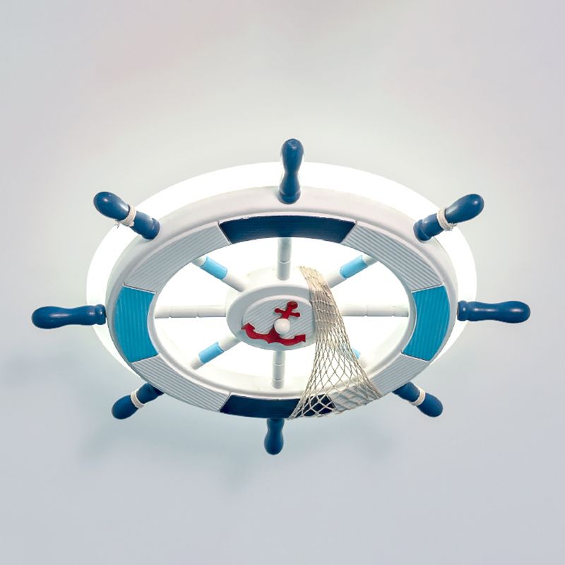 Round Acrylic Ceiling Light Fixture Creative LED Blue Flushmount Lighting with Rudder Design