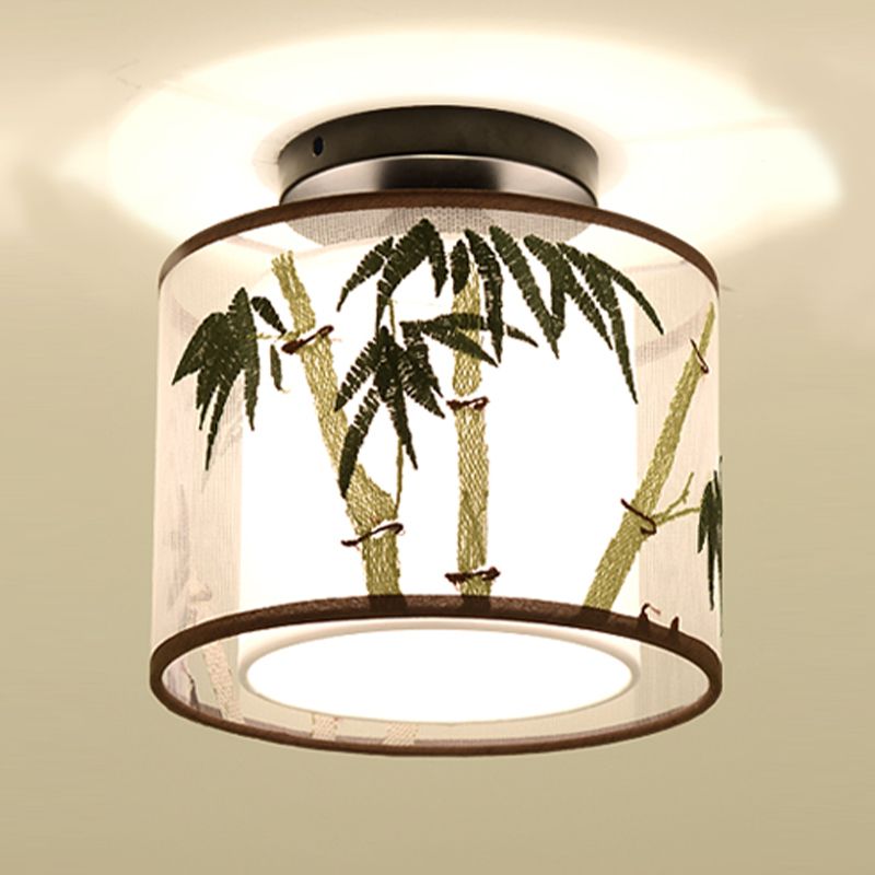 Fabric Light Fixtures Chinese Style Flush Light for Living Room Dinning Room Foyer