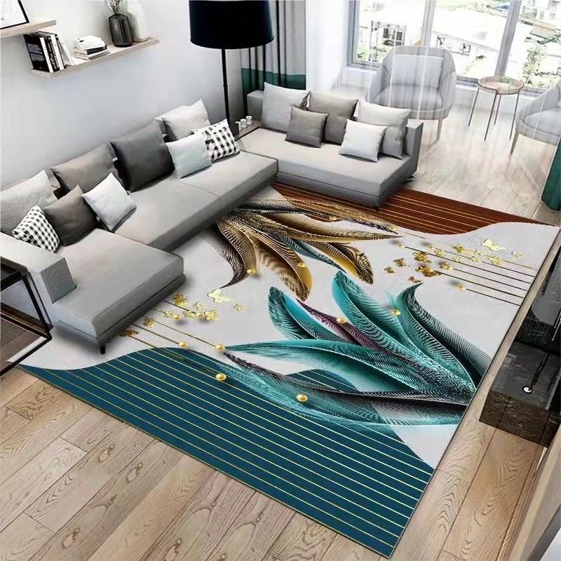 Green Modern Area Carpet Abstarct Pattern Polyester Area Rug Non-Slip Backing Rug for Living Room