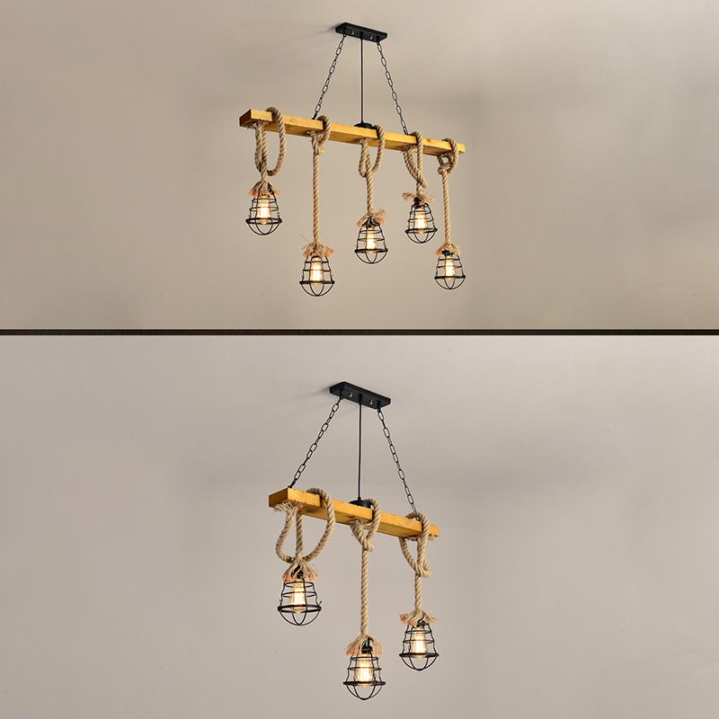 Cage Pendant Lamp Modern Multi-Head Island Lighting Fixtures with Metal Shade without Plants