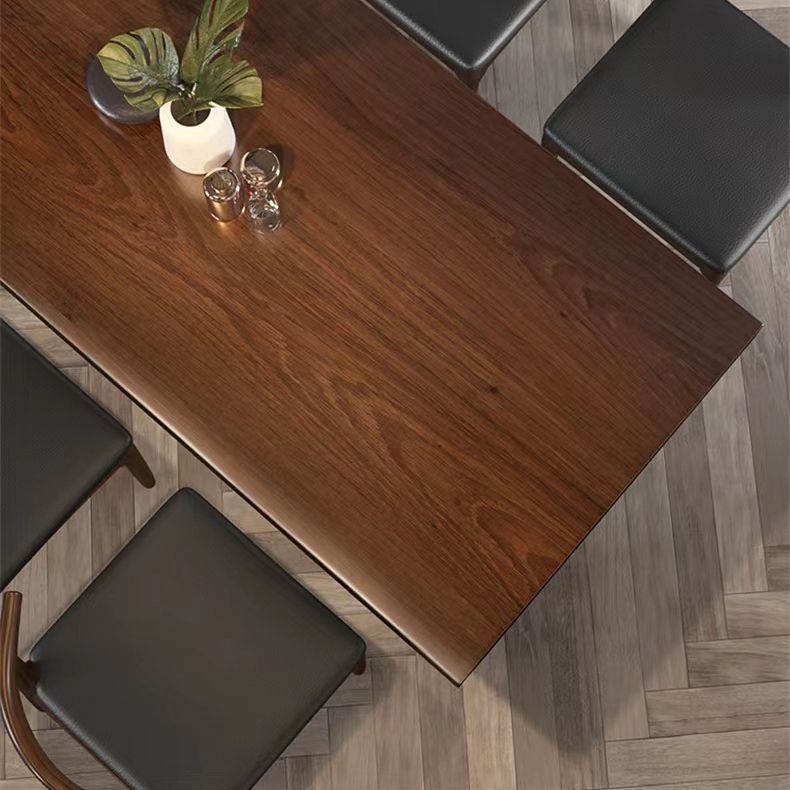 Brown Solid Wood Top Table Rectangle Black Iron Sled Base Dining Table