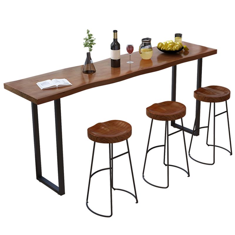 Rectangle Pine Wood Top Bistro Table Industrial Bar Table with Trestle Base in Black