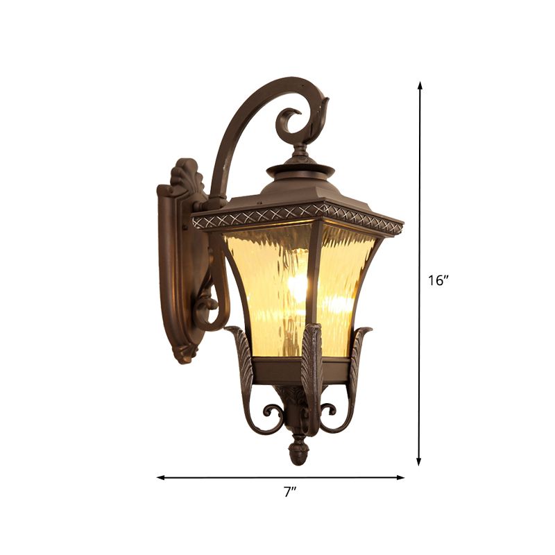 1 Bulb Aluminum Wall Sconce Country Dark Coffee Lantern Outdoor Wall Lamp with Water Glass Shade