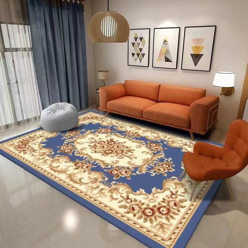 Alfombra de área azul tradicional alfombra de medallón impresa poliéster alfombra alfombra alfombra para salón para salón