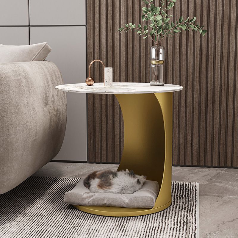 Contemporary Round Double Tier End Table Slate Top Side End Table