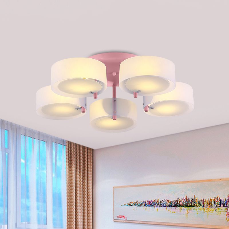 Plafonnier Semi-affleurant à tambour blanc, luminaire de plafond en verre de lait pour Loft Macaron pour salle d'étude