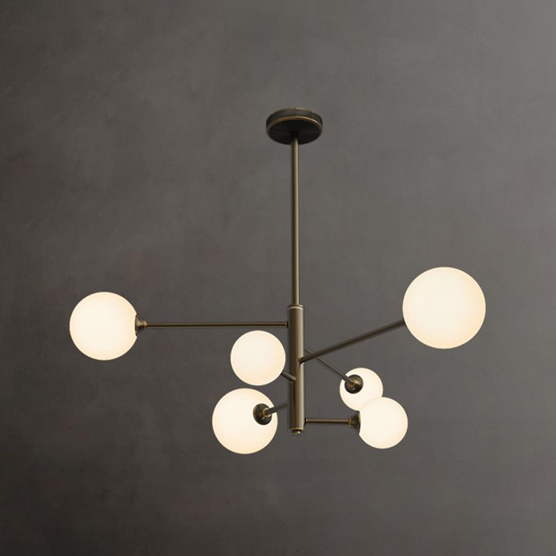 Nordic Style Brass Chandelier Globe Pendant Lamps with White Glass for Living Room