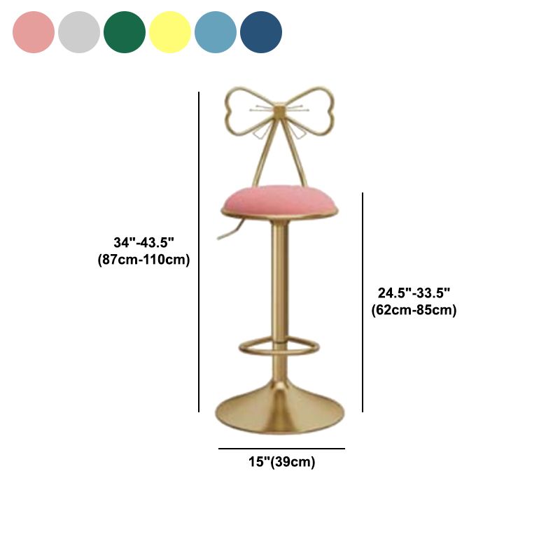 Glam Liftable Backrest Counter Stool Iron Kitchen Bar Stool with Velvet Cushion and Pedal