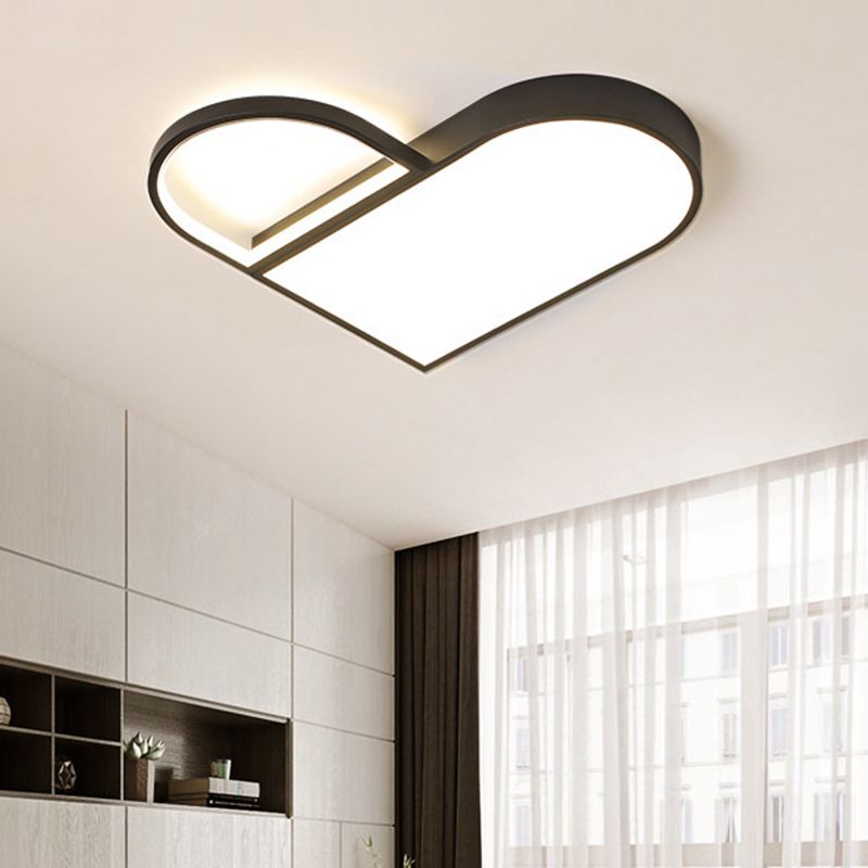 LED Bedroom Flush Mount Modern White/Black Flush Lighting with Love Heart Shape Metal Shade, 19.5"/23.5" Width