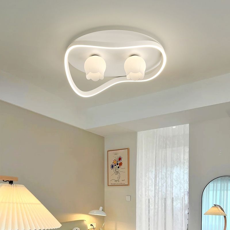 LED Modern Metal Flush Mount Linear Shape Ceiling Light with Plastic Shade for Living Room