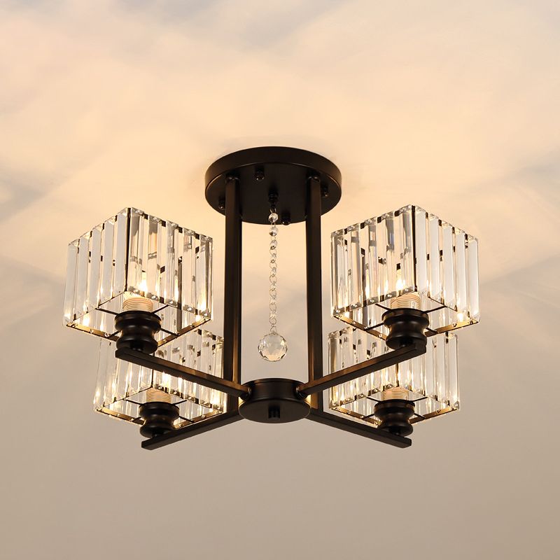 Artistic Radial Suspension Light Metallic Living Room Chandelier Light with K9 Crystal Block Shade
