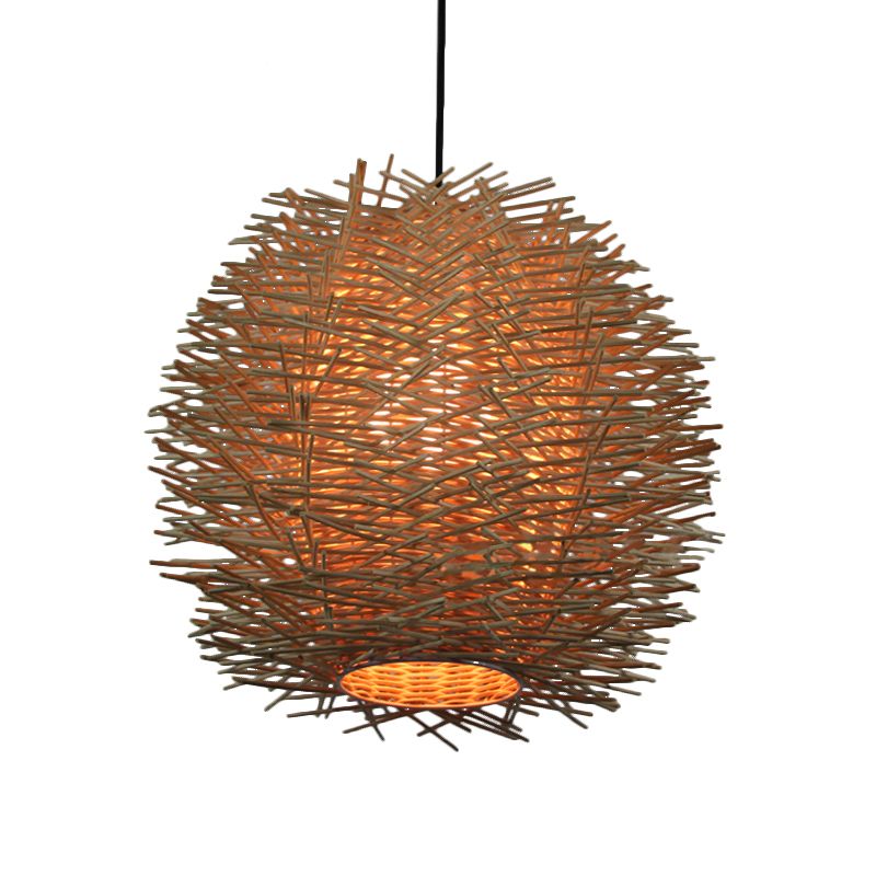 1 mit Glühbirnen handgefertigte Deckenleuchte Chinesische Rattan Hängsbeleuchtung in Beige