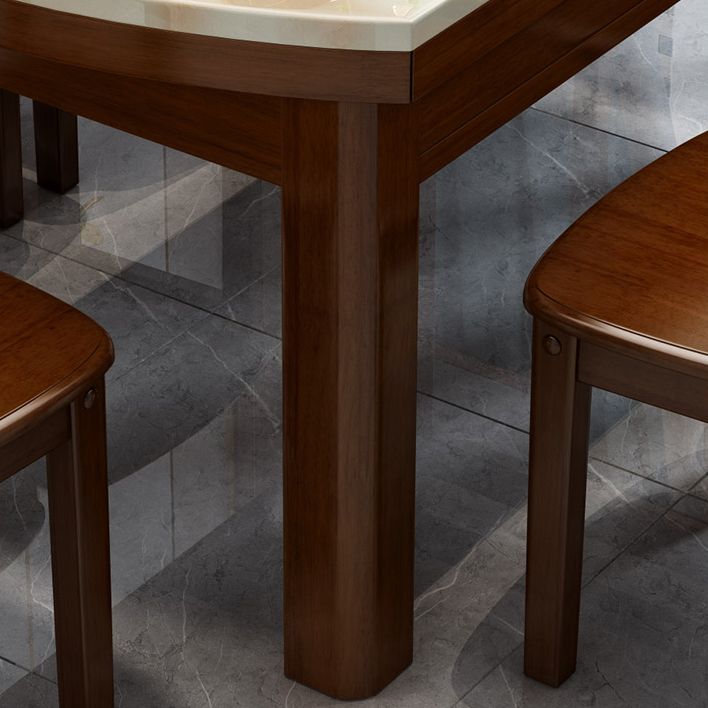 Round Stone Top Dining Table Drop-Leaf Dinner Room Kitchen Table with Wood Base
