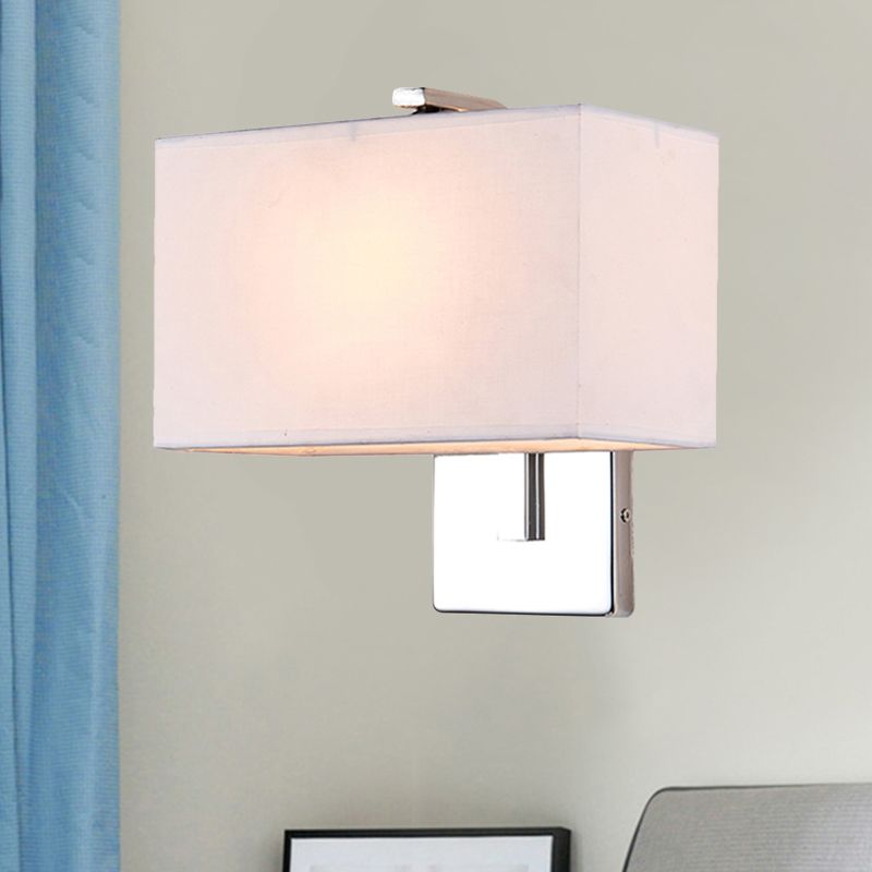 Contemporary Rectangle Wall Light Fixture Fabric LED Wall Sconce Lighting in Chrome for Living Room
