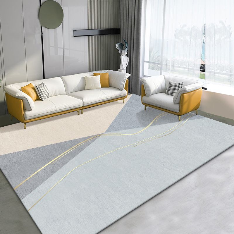 Blue Modern Area Rug Color Block Polyester Area Carpet Stain Resistant Rug for Home Decor