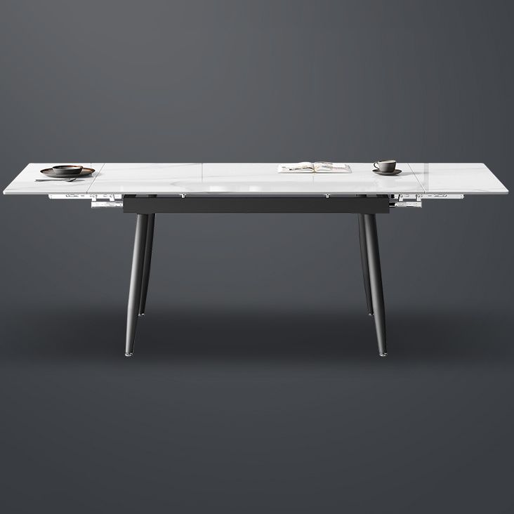 Witte eettafel in moderne stijl, rechthoekige eettafel van gesinterd steen met 4 poten