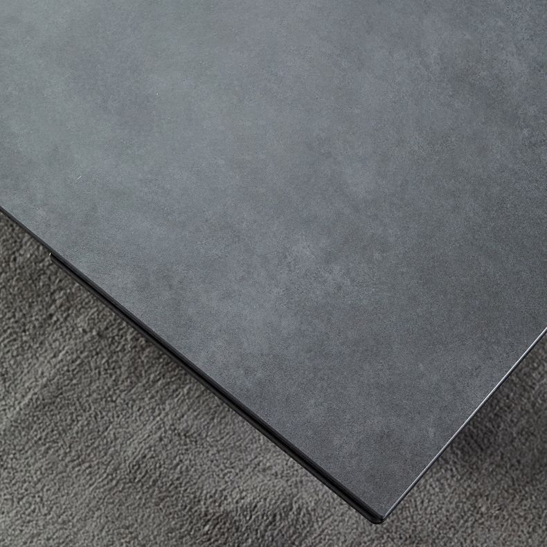 Rectangle Traditional Luxury Dining Table Grey Sintered Stone Table with Black Double Pedestal