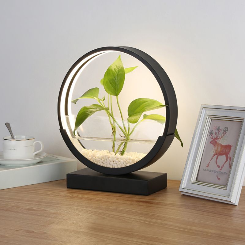 Lampada da tavolo da tavolo del cerchio nordico Acrilico Luce notturna a LED con pianta idroponica design