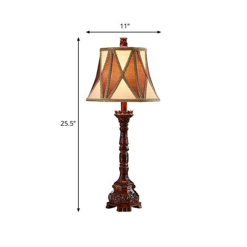 25.5"/27.5" H Retro Empire Shade Desk Light 1 Bulb Fabric Night Table Lamp in Brown for Guest Room