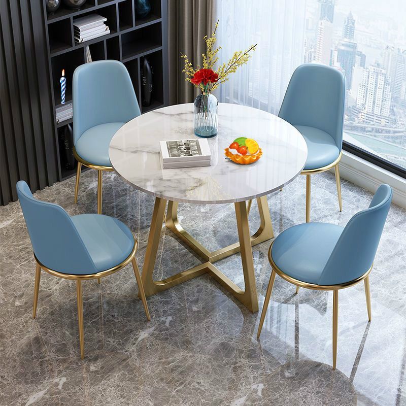 Sintered Stone Dining Table Traditional Luxury Round Table with Gold Frame