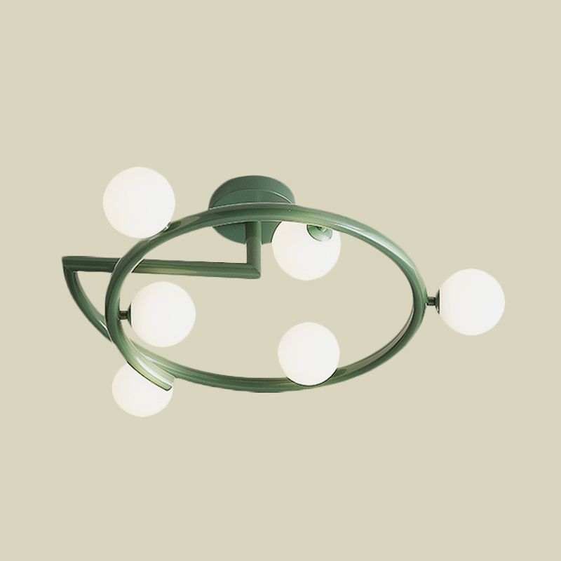 Metal Halo Ring Semi Flush Lighting Minimalism 5 Lights LED Flush Mounted Lamp in Green for Bedroom