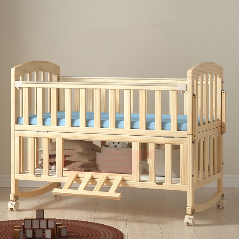 Wooden Solid Color Baby Crib Modern Arched Crib with Casters
