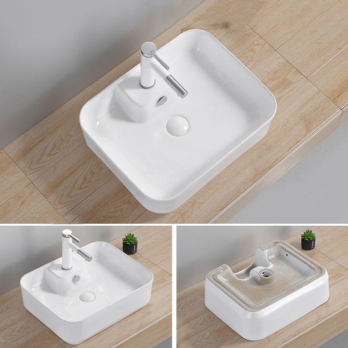 Modern Wash Stand Porcelain Rectangular with Drain Assembly and Pop-Up Drain Vessel Sink