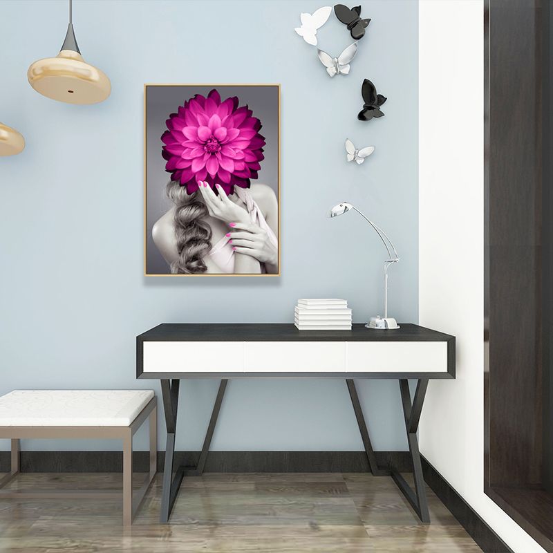 Stylish Woman Wearing Mask Canvas for Girls Bedroom, Light Color, Textured Surface