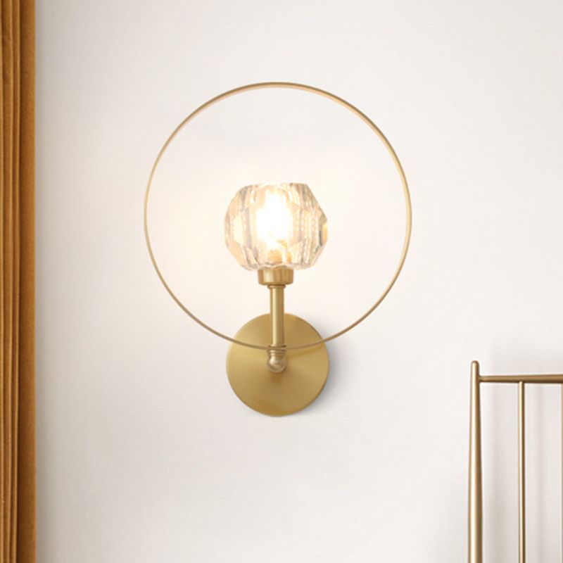 Goud 1 hoofdoppervlakwand SCONCE Hedendaagse afgeschuinde kristallen bol ringframe wandlamp