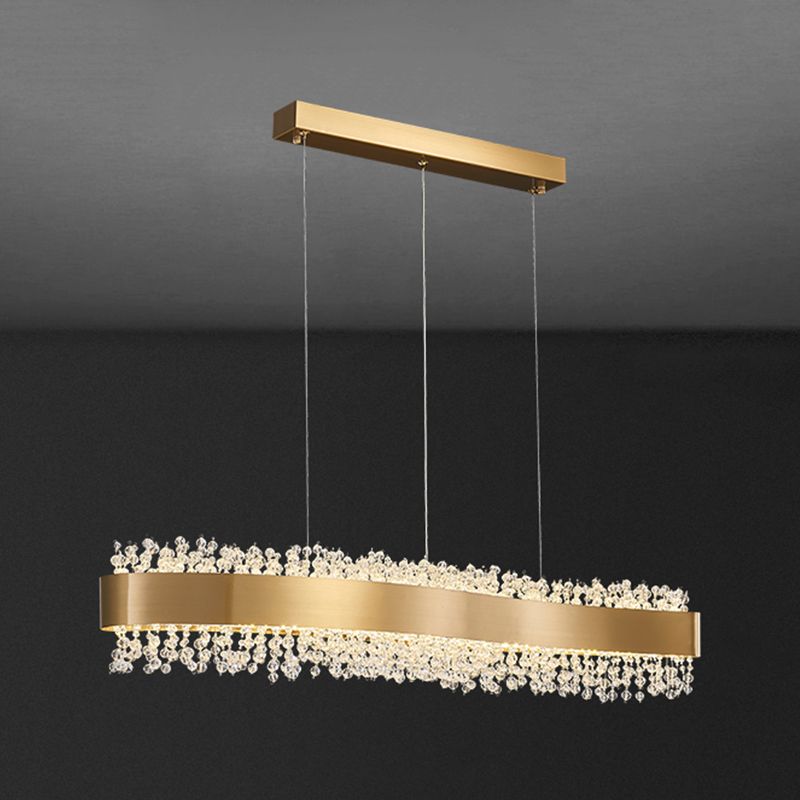 Stainless Steel Bar Island Light Post-modern Gold LED Pendant Light with Crystal Beading