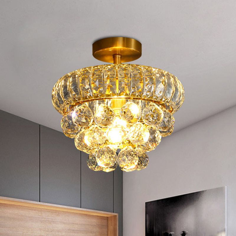 Droplet Semi Mount Lighting Modern Clear Crystal 1 Head Corridor Ceiling Light Fixture in Brass