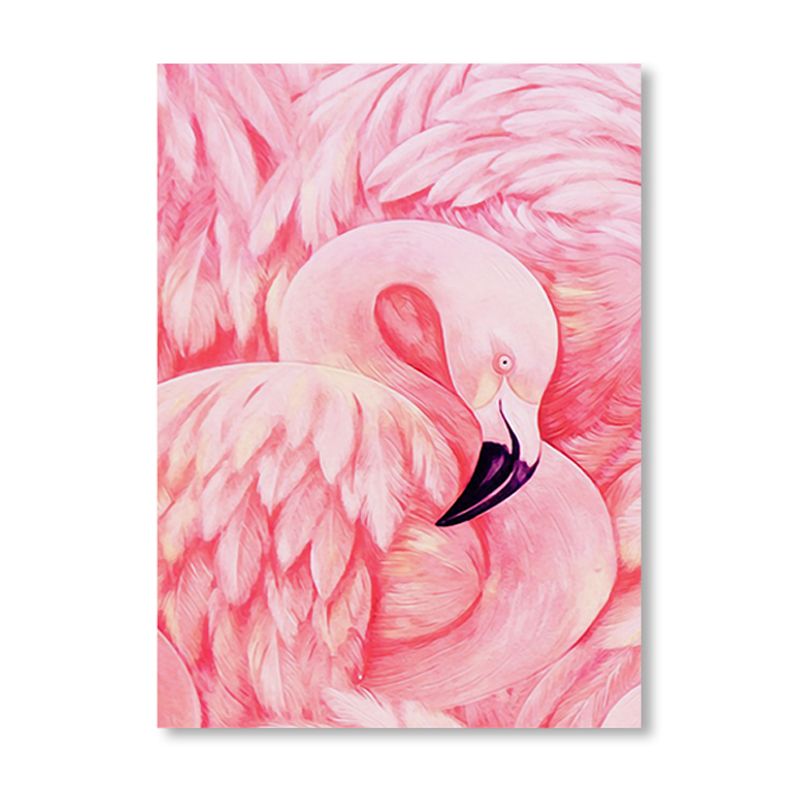 Flamingo Canvas Print Tropical Style Textured Wall Art Decor in Pink for Family Room