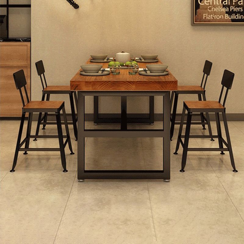 Industrial Standard Dining Room Set with Wood Top and Trestle Base Kitchen Table Set